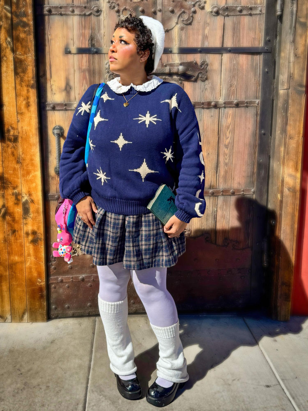 Chunky Strickpullover – Stars – Navy/Creme