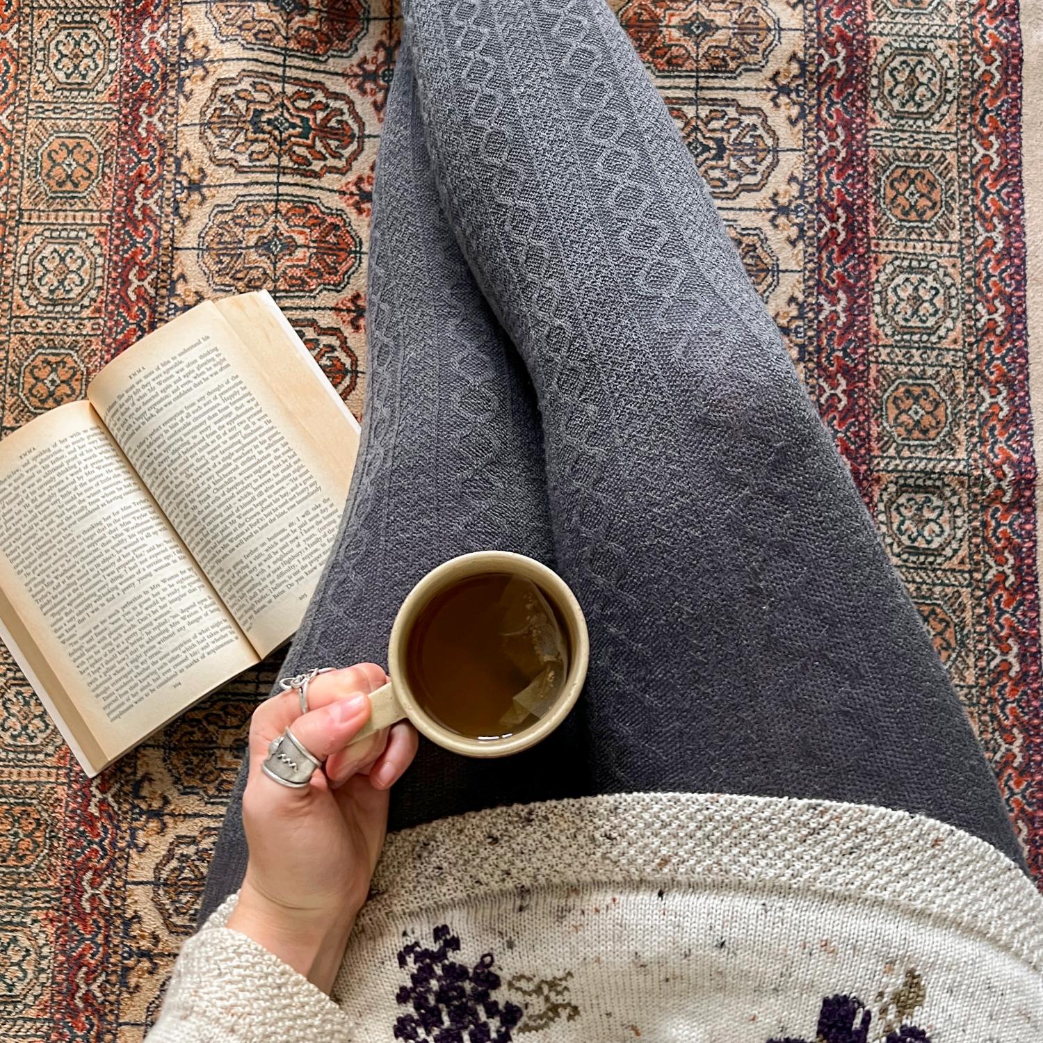 Grannies Zopfstrick Wollstrumpfhosen - Schiefergrau (V2)