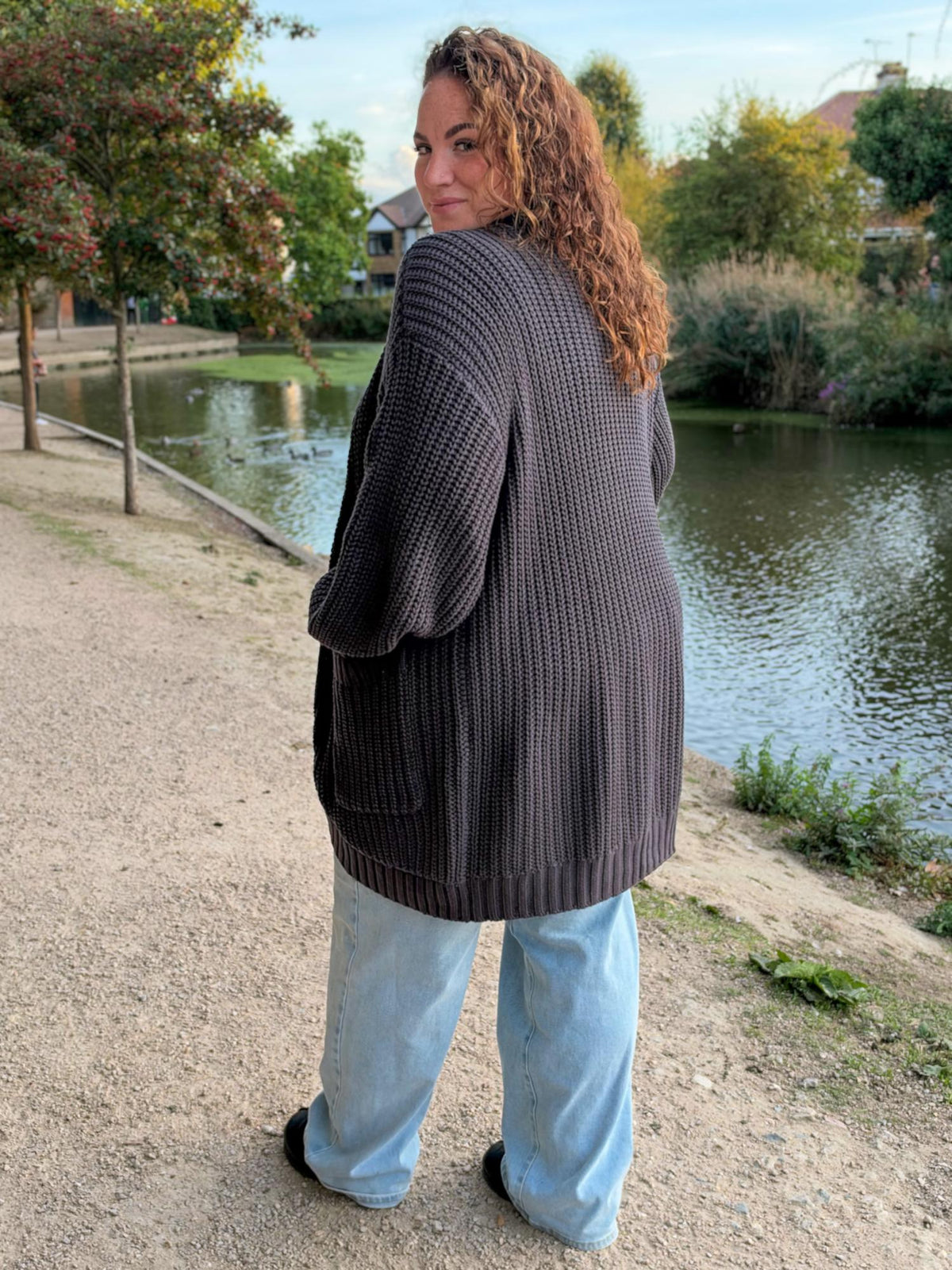 Chunky Baumwoll-Strickjacke – Anthrazit