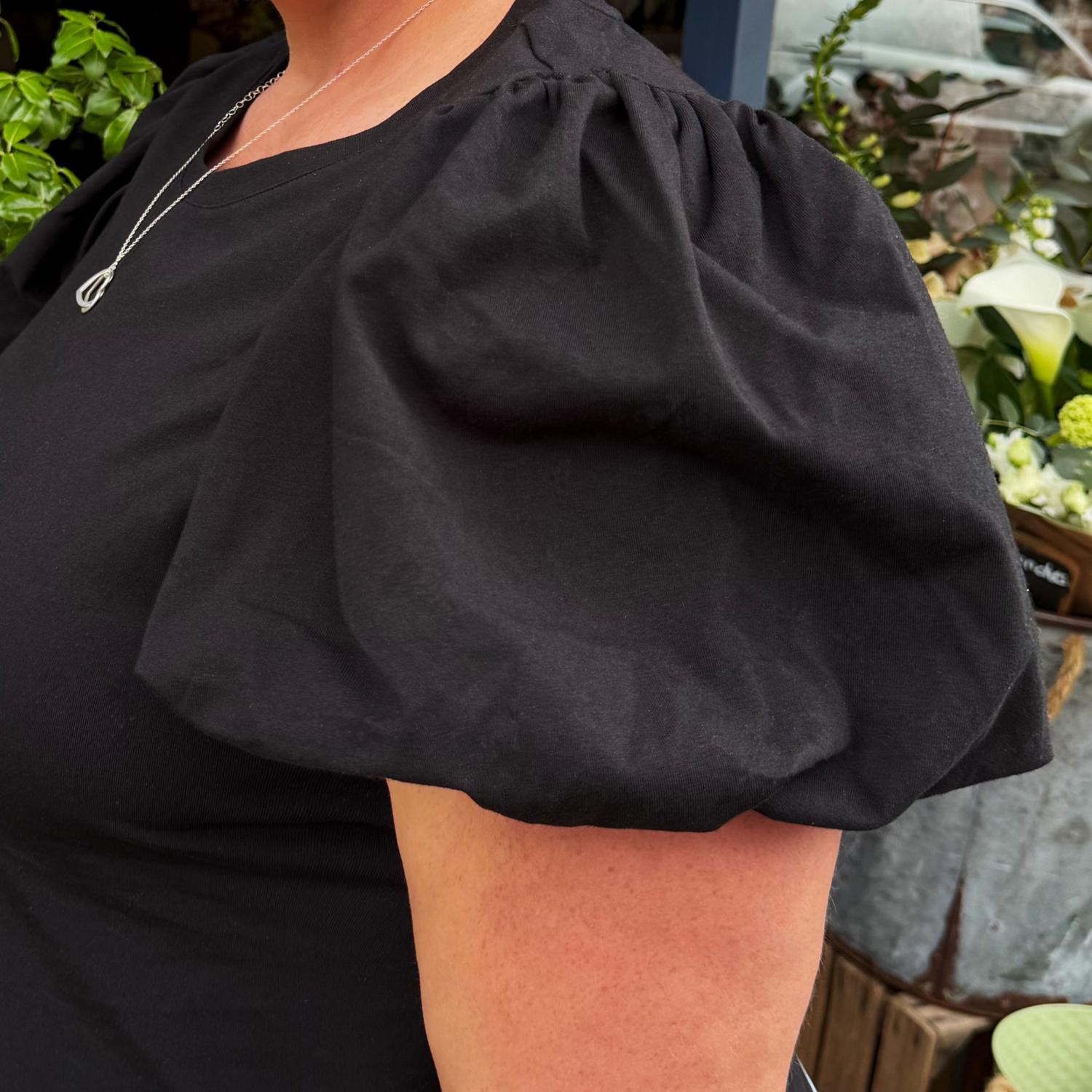 Puffärmel-Shirt „Crew“ – Schwarz