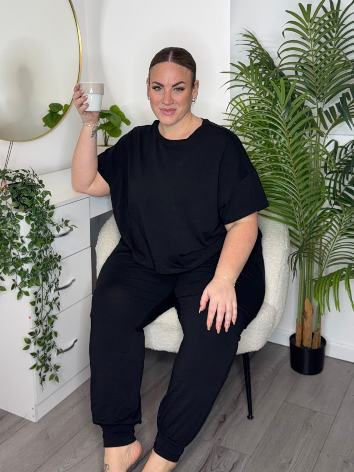 Bio-Baumwoll-Pyjama-T-Shirt – Boxy-Fit – Uni Schwarz