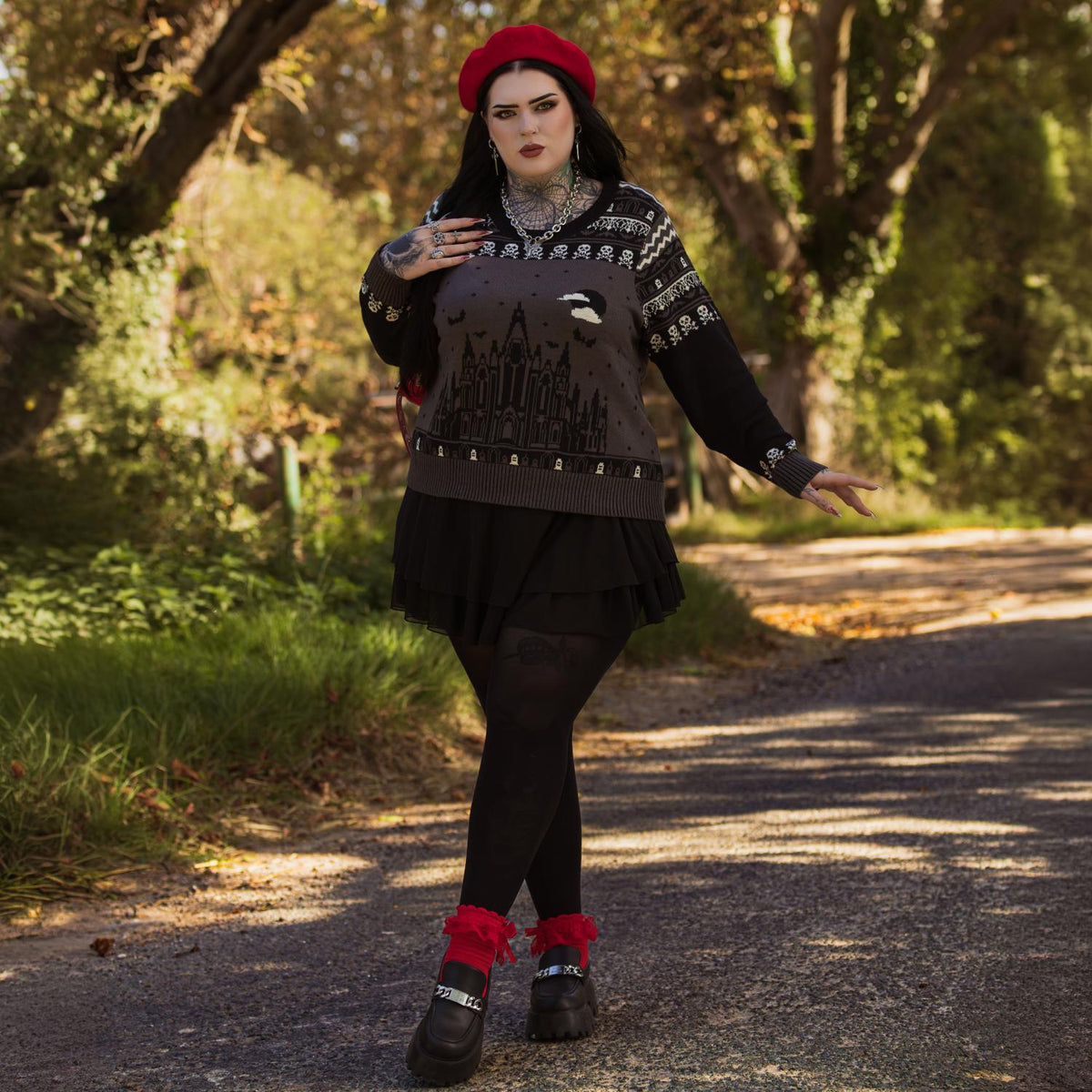 Fair Isle Pullover – Haunted House – Schwarz/Grau