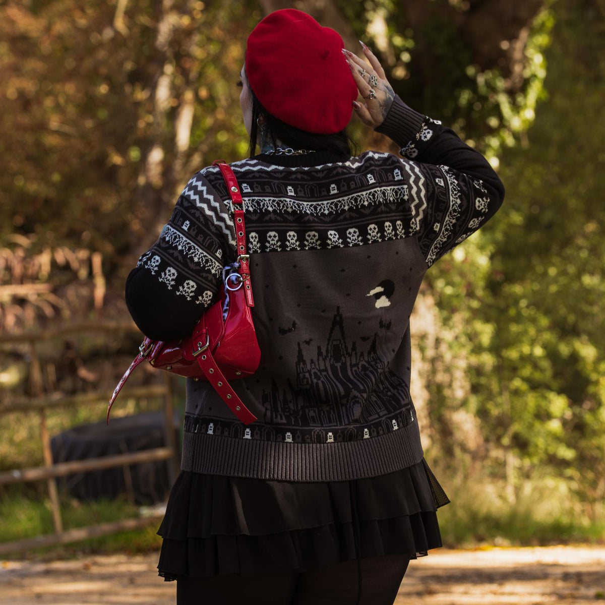 Fair Isle Pullover – Haunted House – Schwarz/Grau