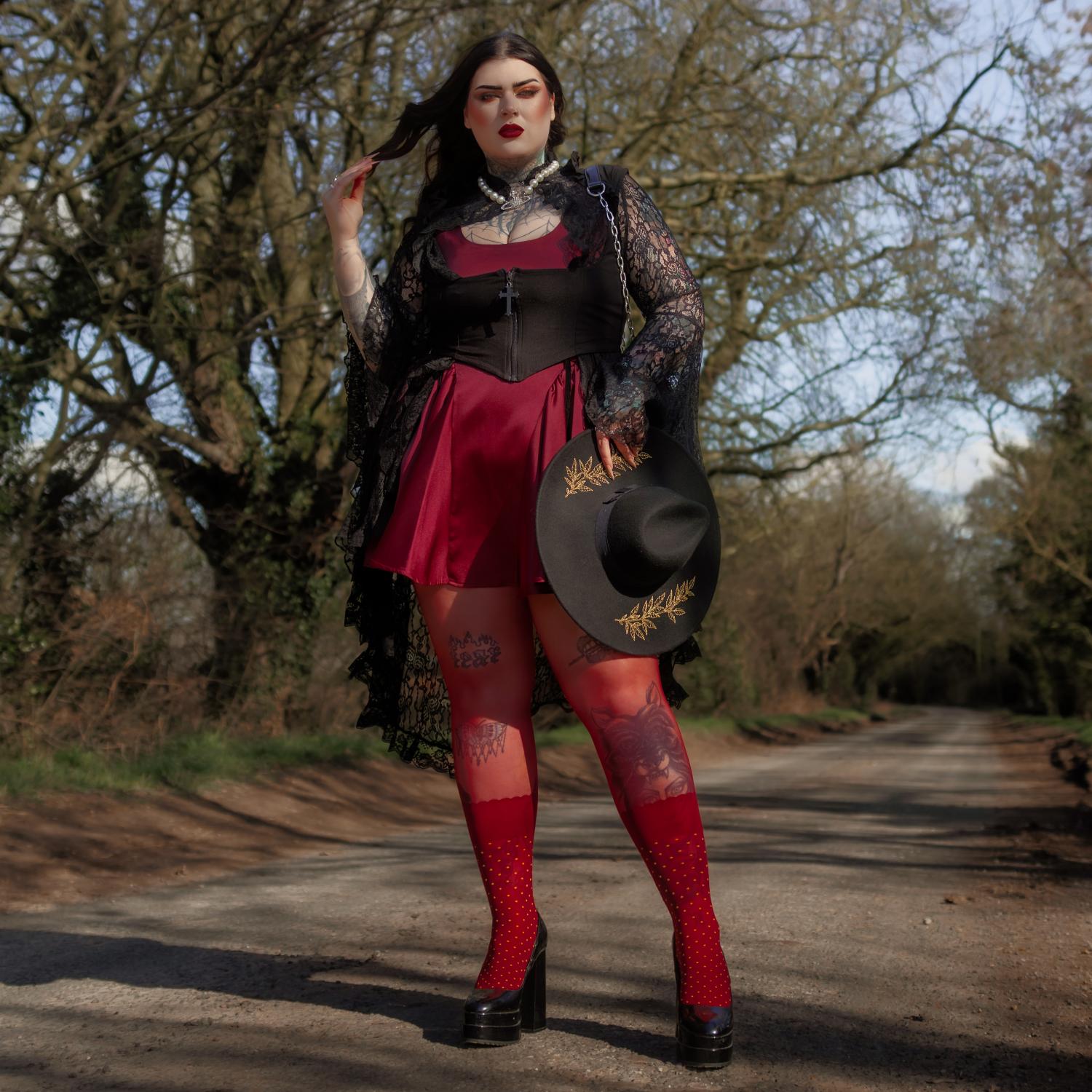 Seoul Chic Strumpfhose in Overknee-Optik - Burgunderrote