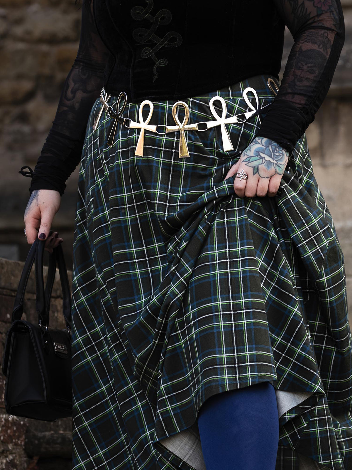Islay Jersey-Maxirock in A-Linie - Green Tartan
