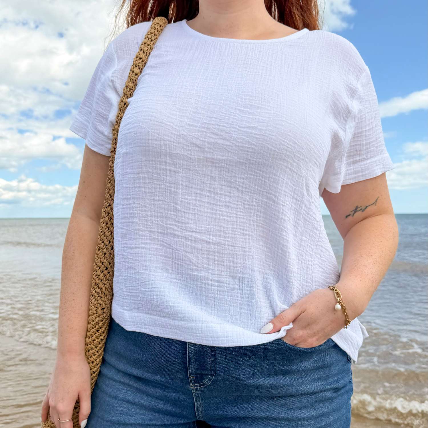 Ida T-Shirt aus Baumwoll-Musselin – Weiß