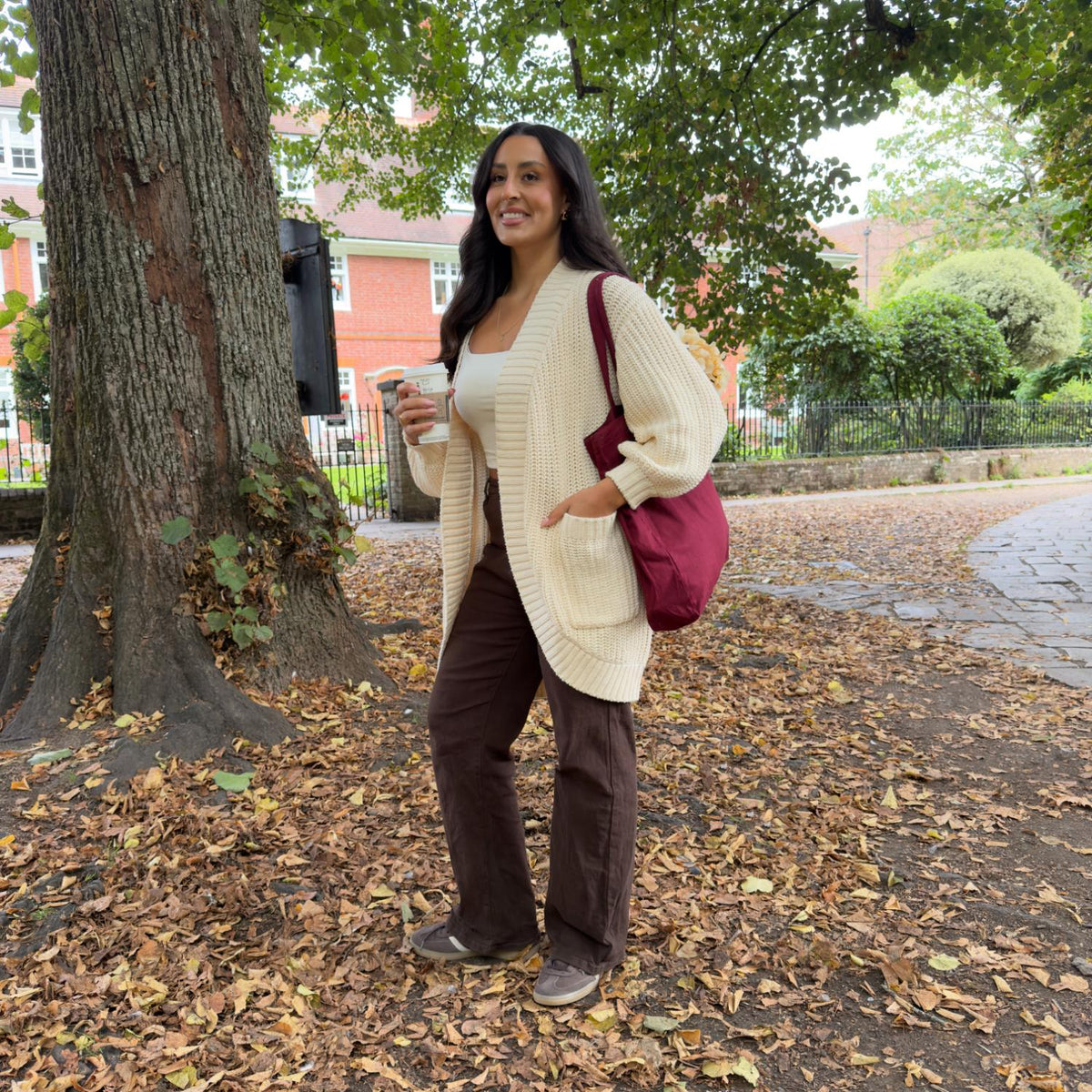 Chunky Baumwoll-Strickjacke – Creme