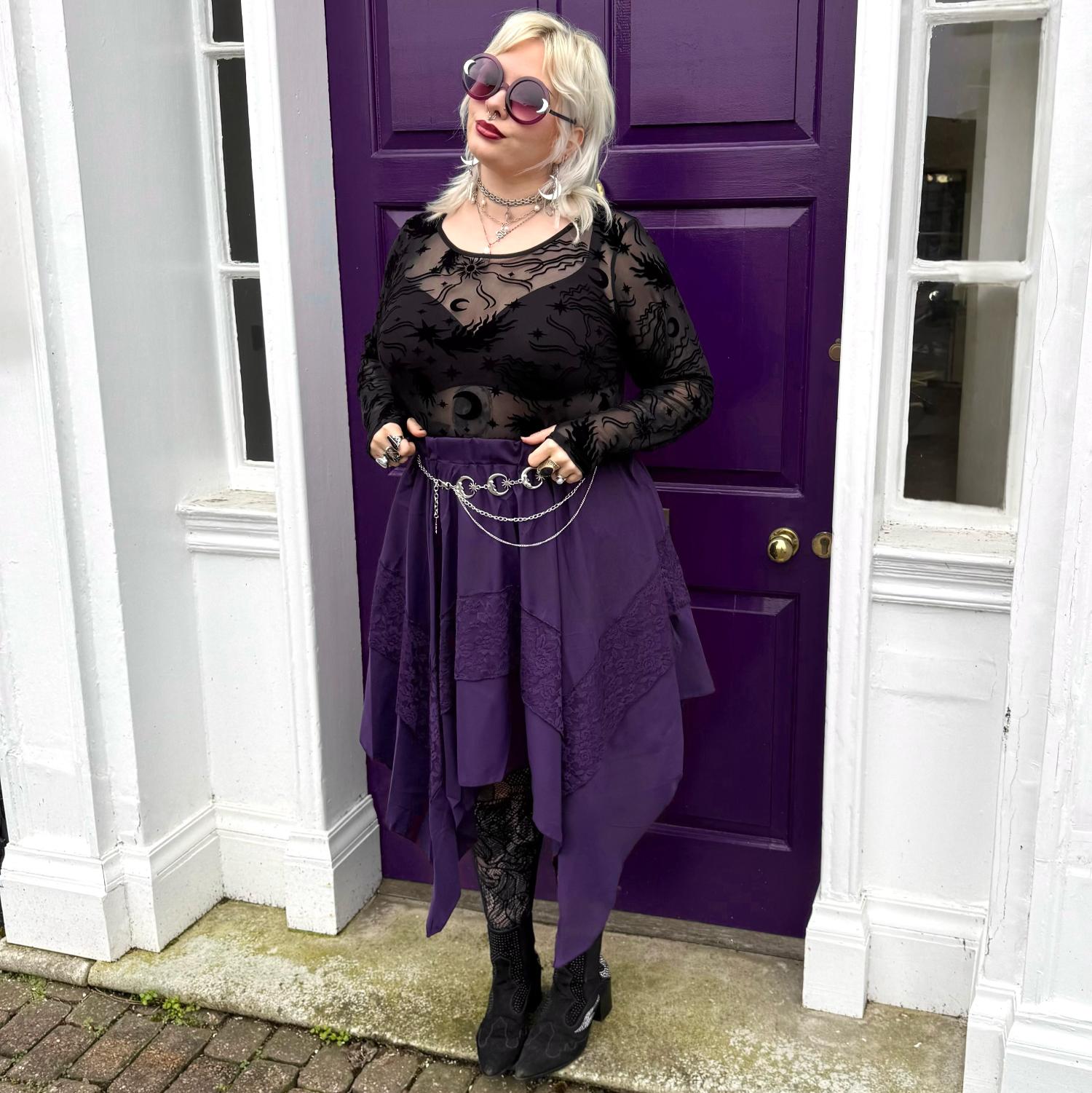 Celestial Flock Mesh Top - Schwarz