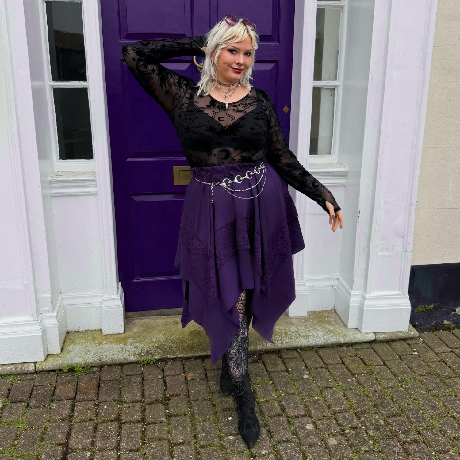 Celestial Flock Mesh Top - Schwarz