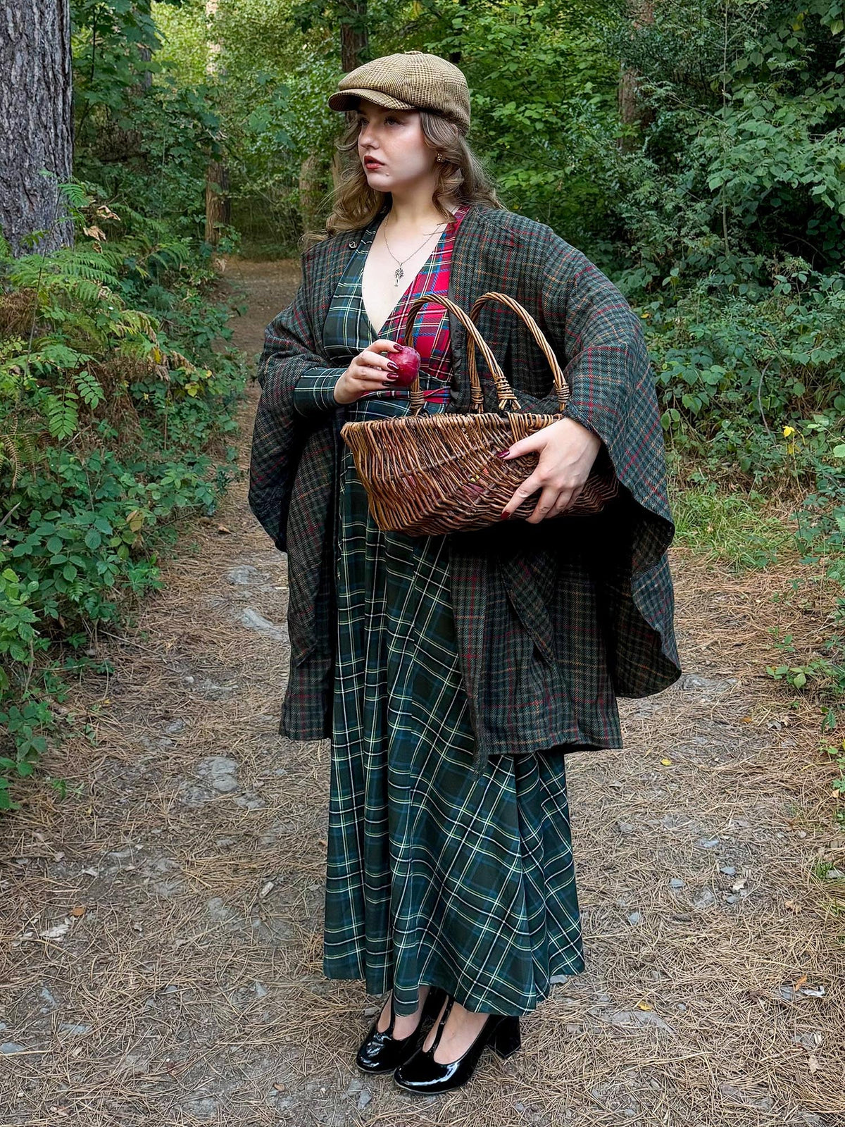 Islay Jersey-Maxirock in A-Linie - Green Tartan