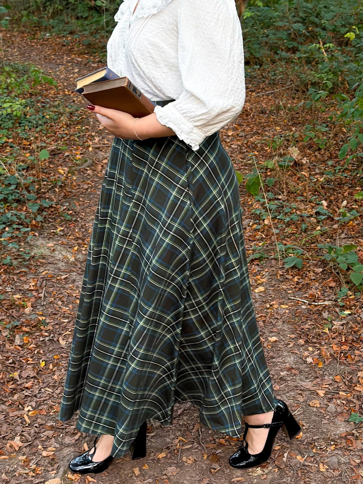 Islay Jersey-Maxirock in A-Linie - Green Tartan