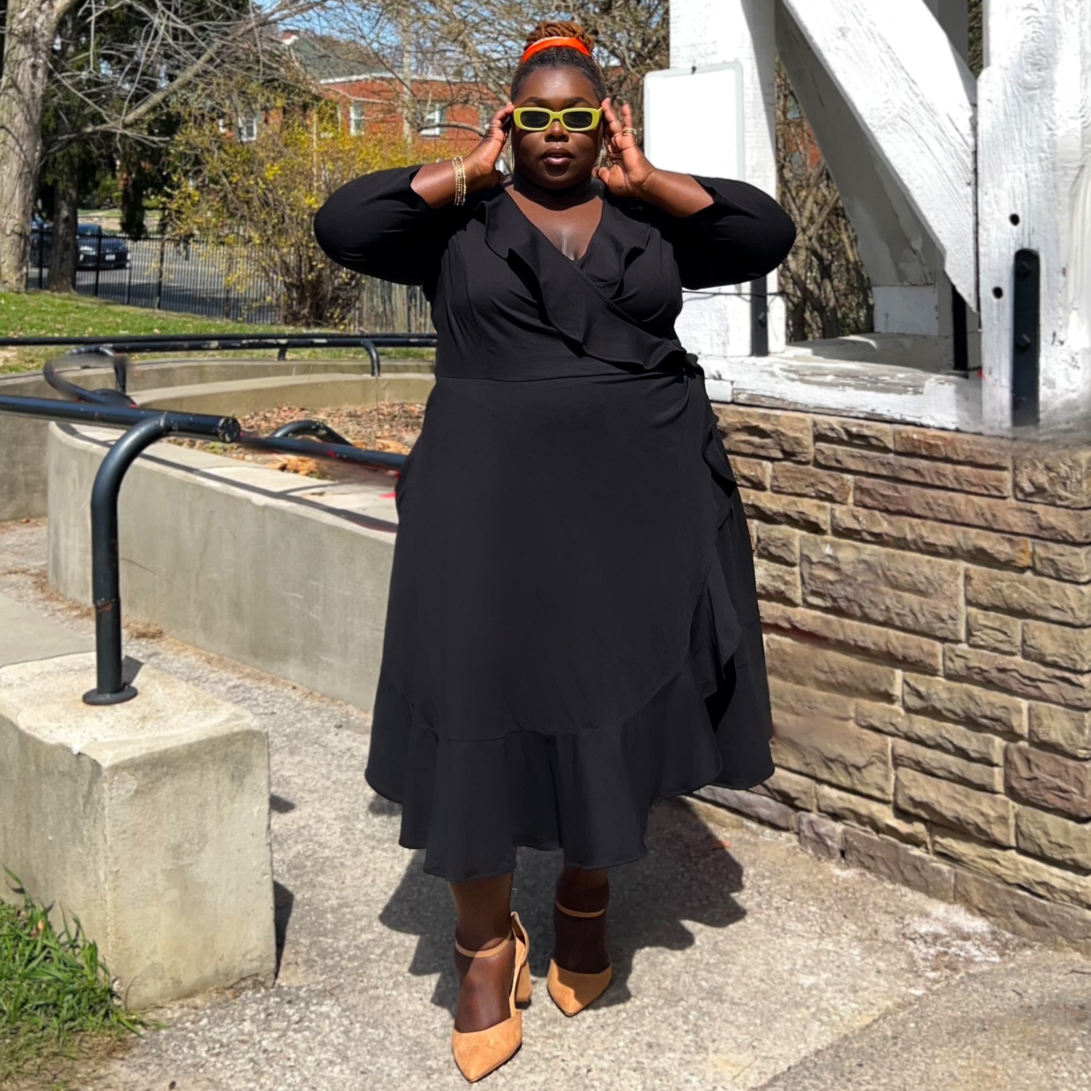 Black frill wrap dress on sale