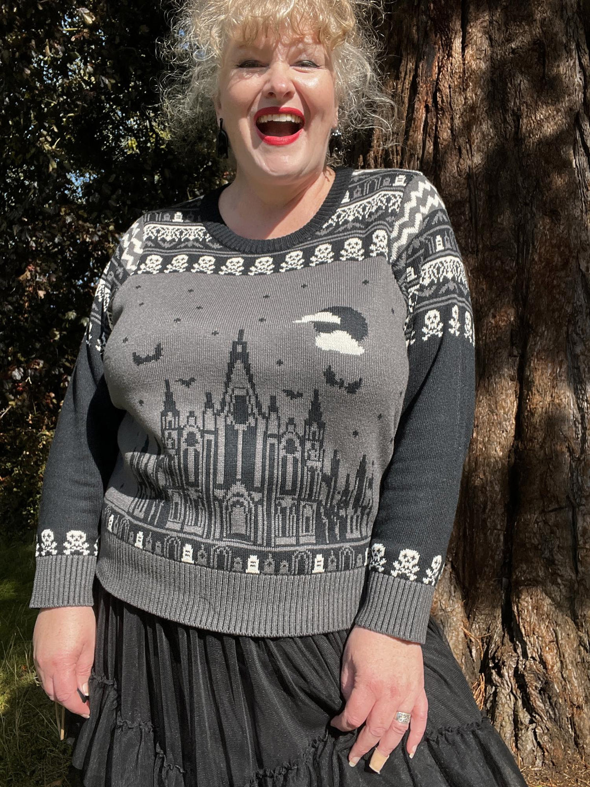 Fair Isle Pullover – Haunted House – Schwarz/Grau