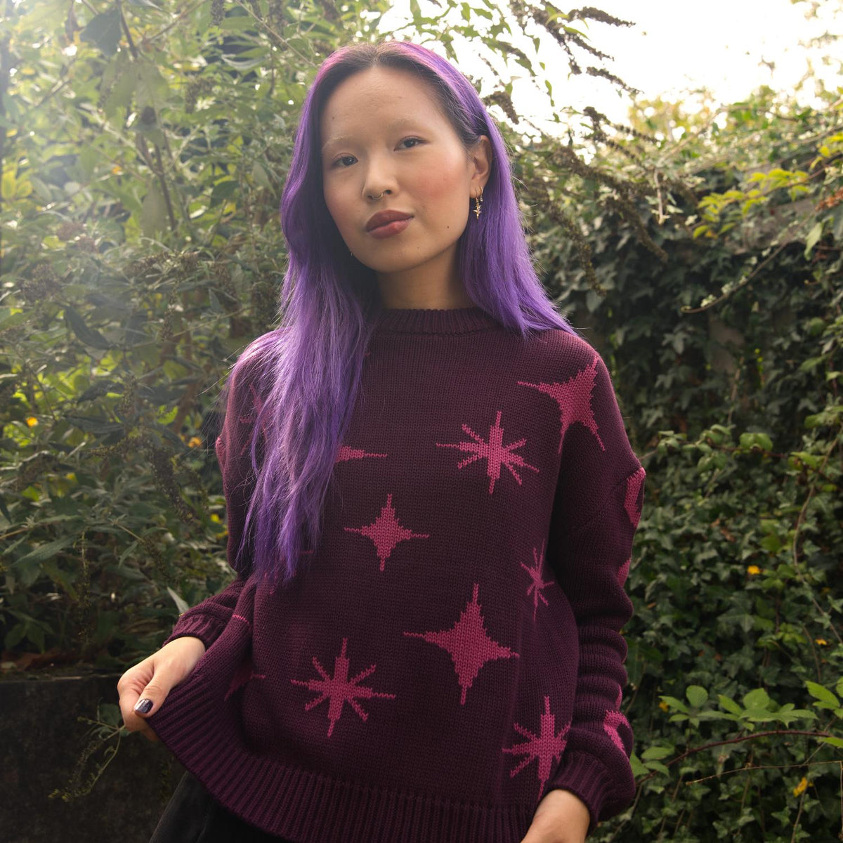 Chunky Strickpullover – Stars – Pink/Lila