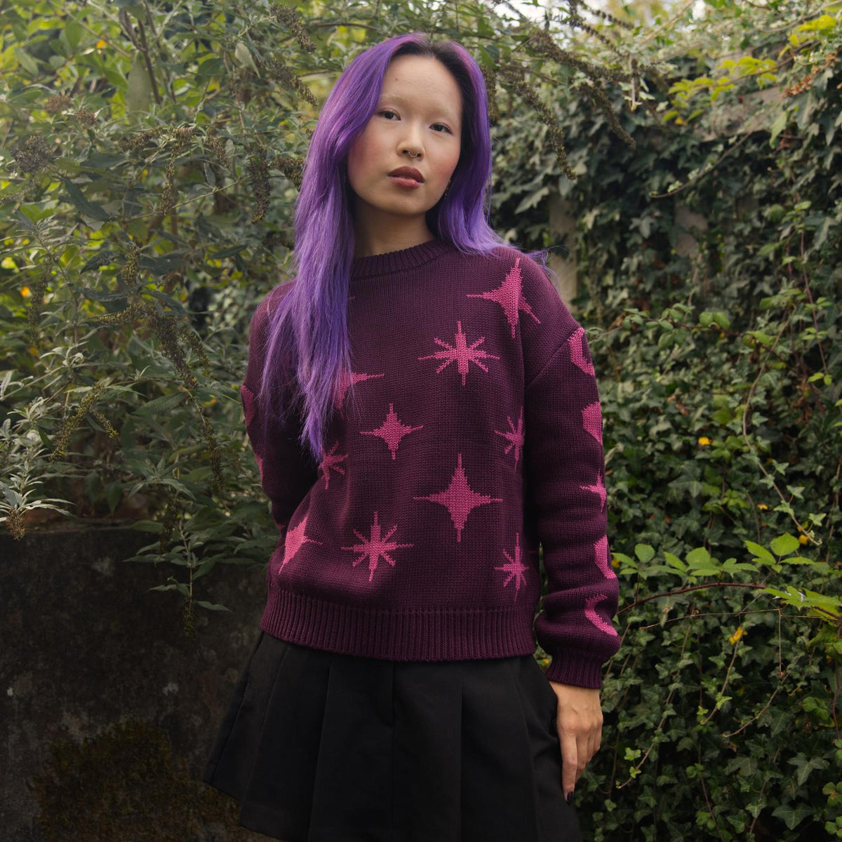 Chunky Strickpullover – Stars – Pink/Lila