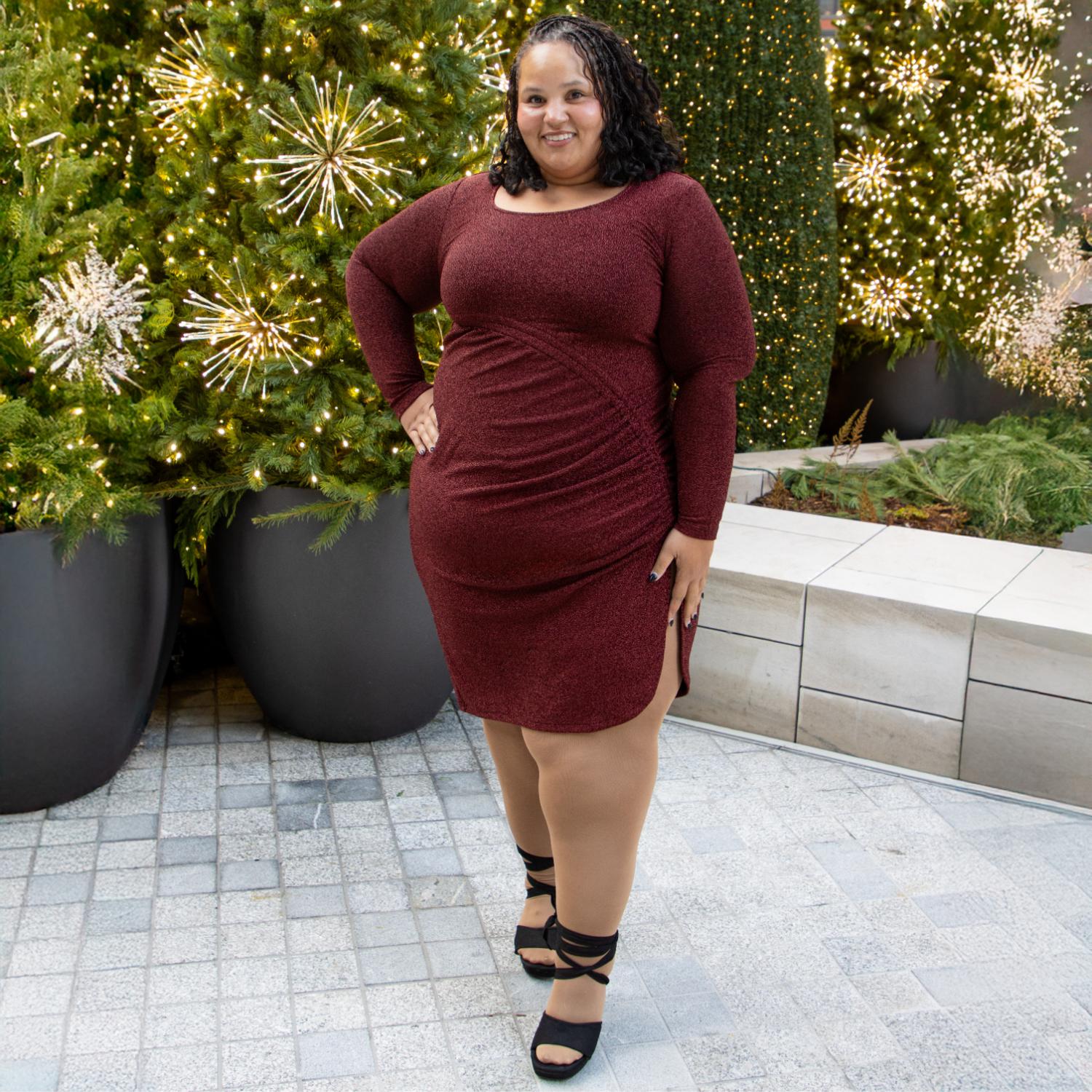 Sukienka z długim rękawem Lurex - Bordeaux