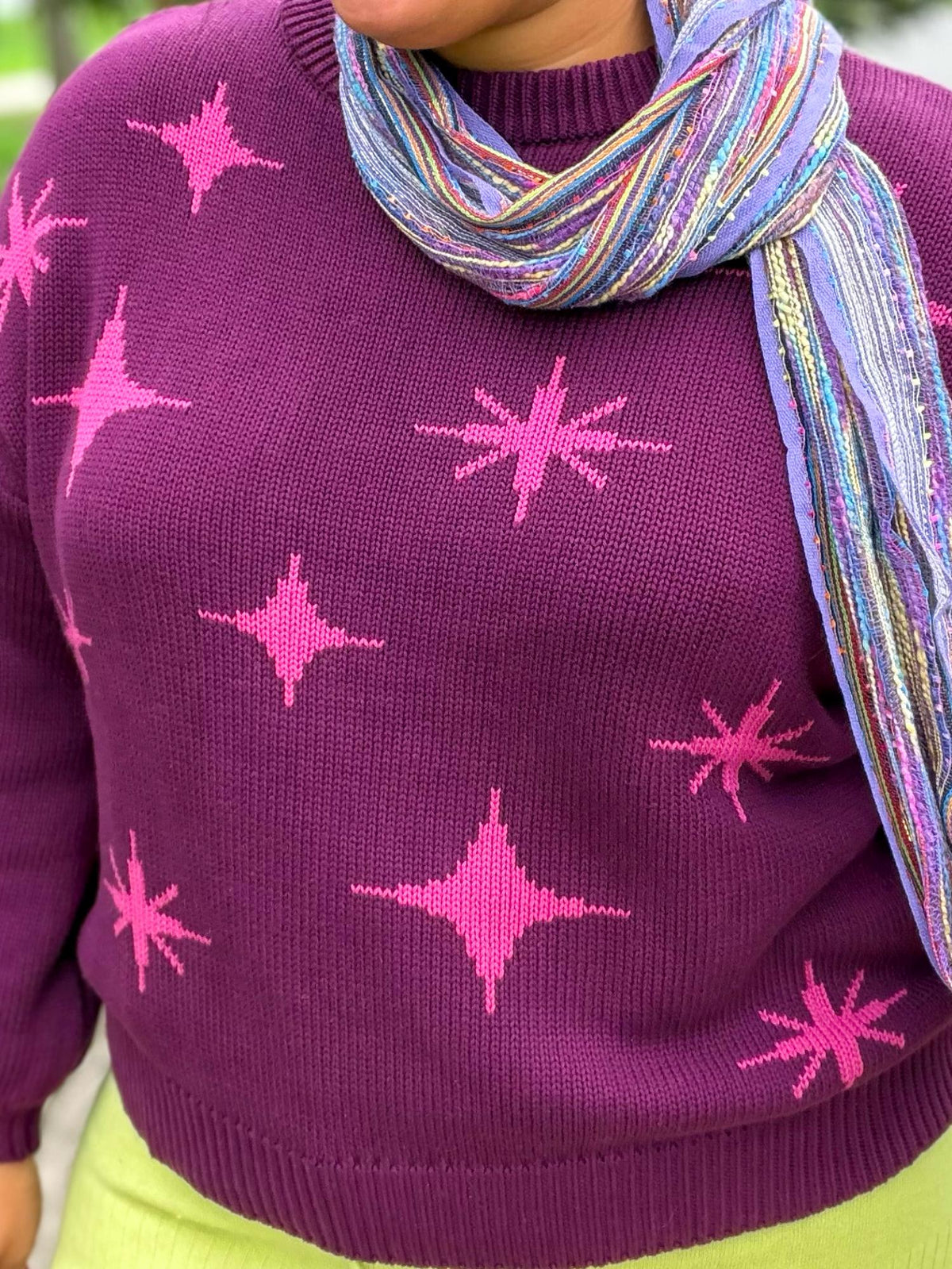 Chunky Strickpullover – Stars – Pink/Lila