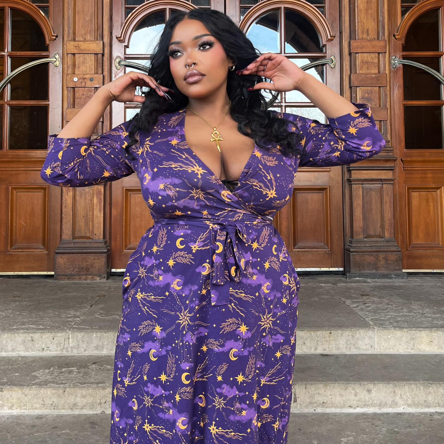 Celestial Wrap Dress - Lila / Gold