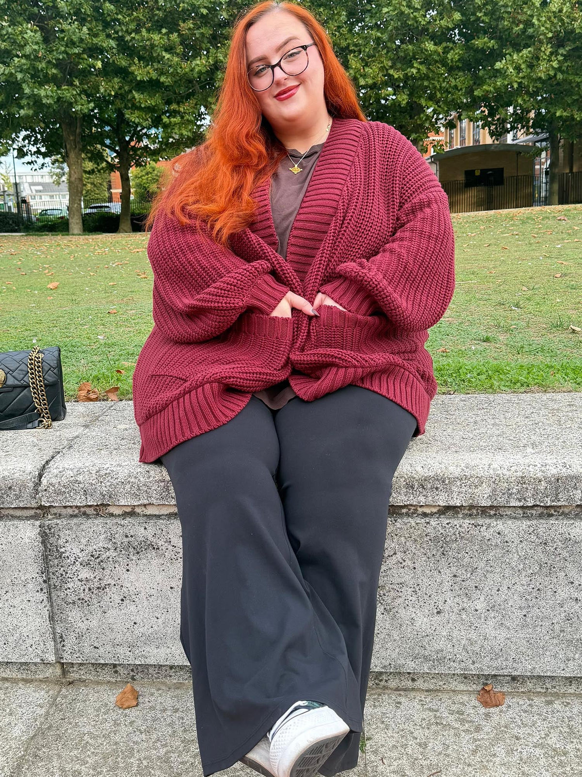 Chunky Baumwoll-Strickjacke – Bordeaux