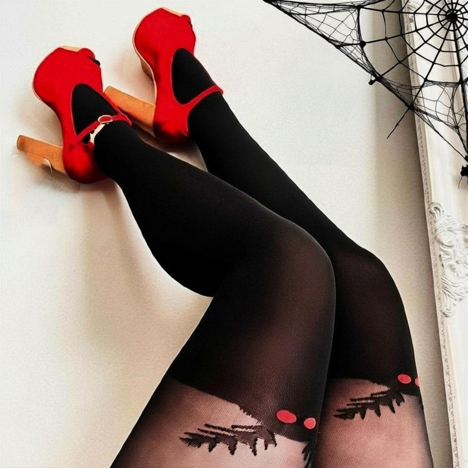 Halloween-Strumpfhose – Mothman – Schwarz