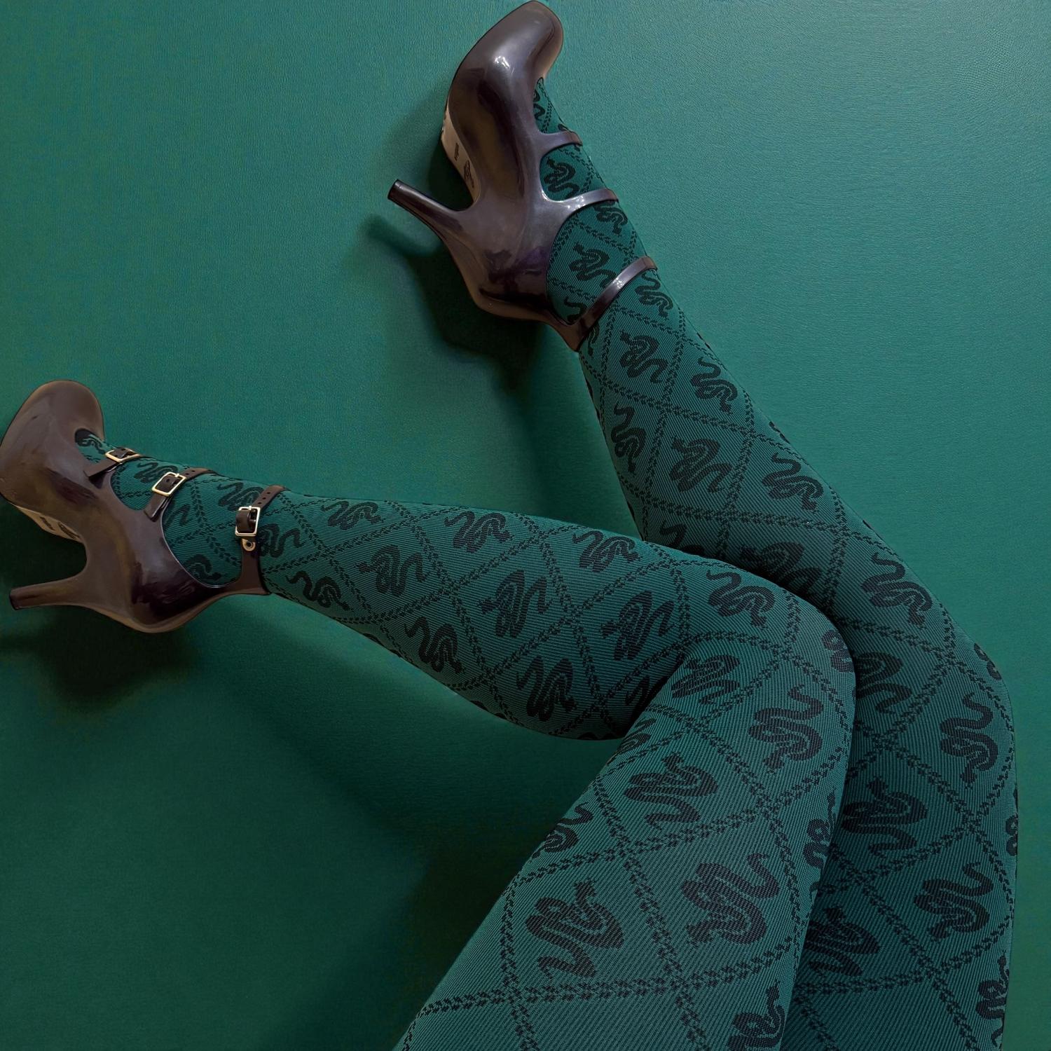 80 Denier Strumpfhosen - Corra Snakes - Foliage Green