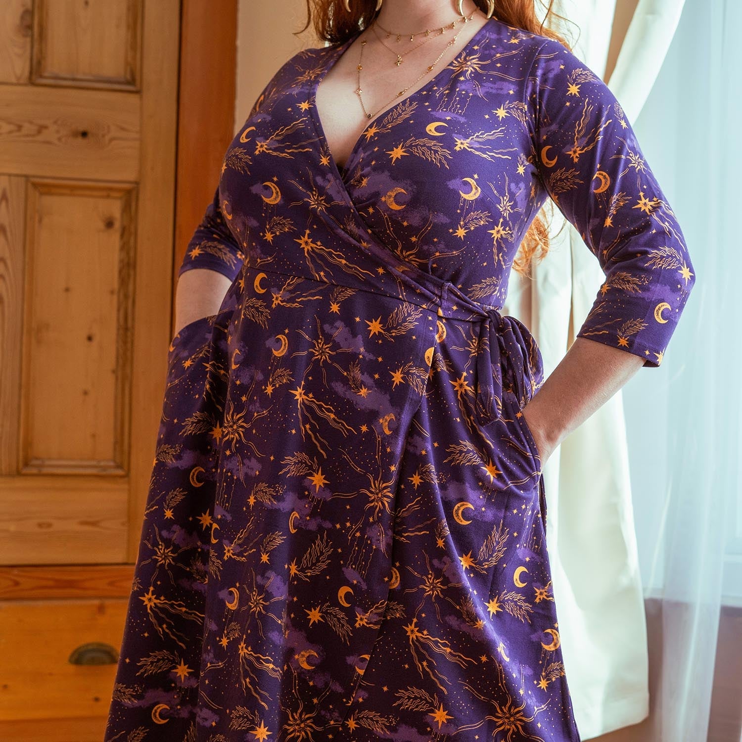 Celestial Wrap Dress - Lila / Gold
