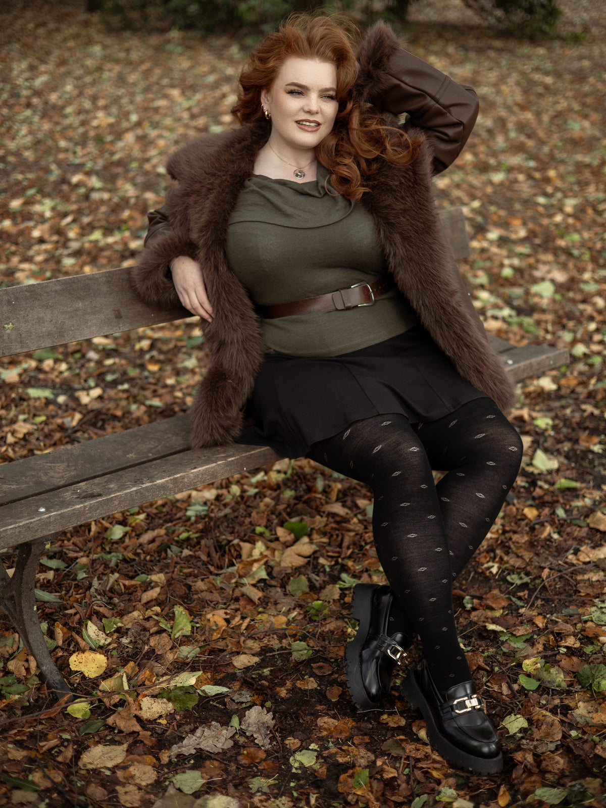 Woll-Spitzenstrumpfhose – Ditsy Diamond – Schwarz