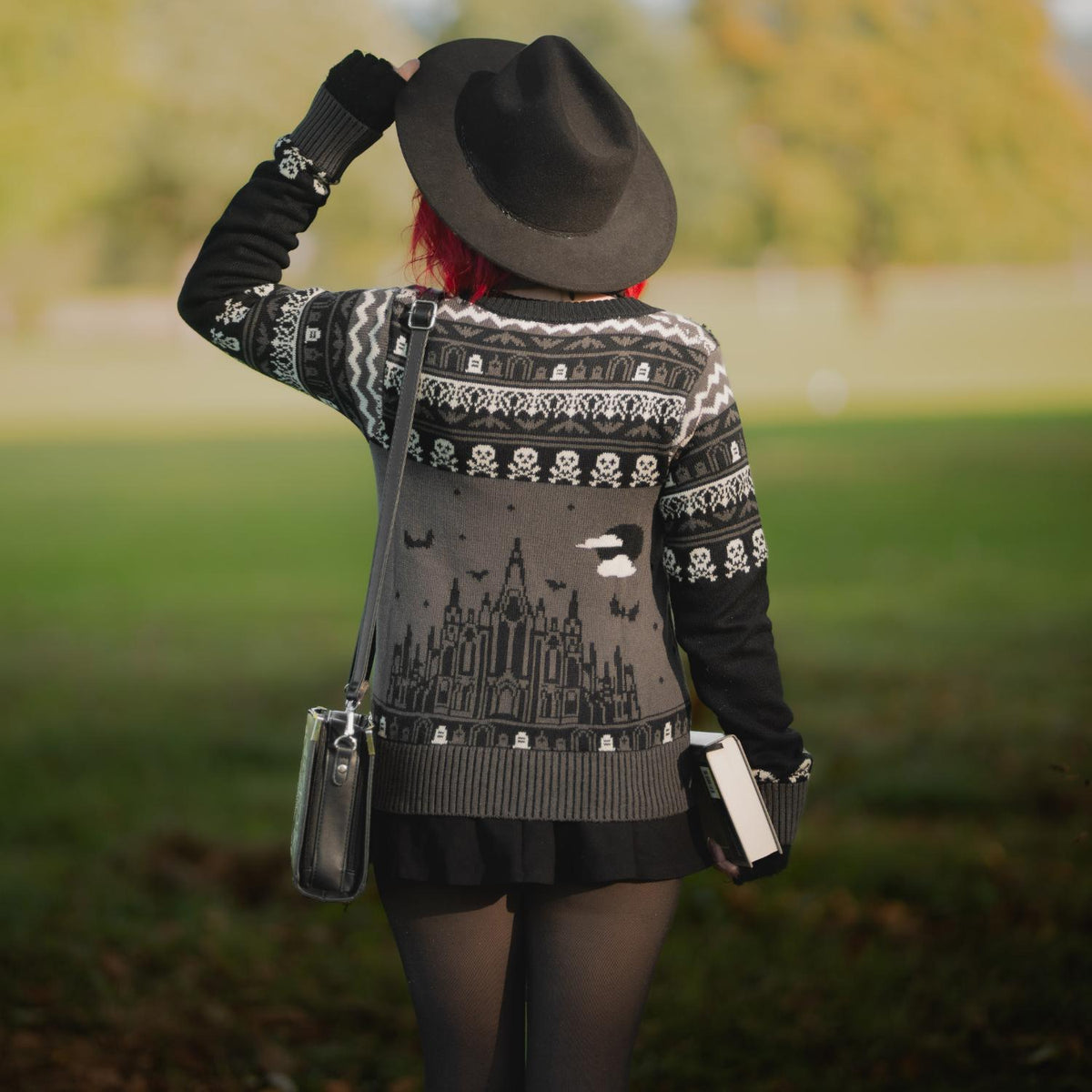 Fair Isle Pullover – Haunted House – Schwarz/Grau