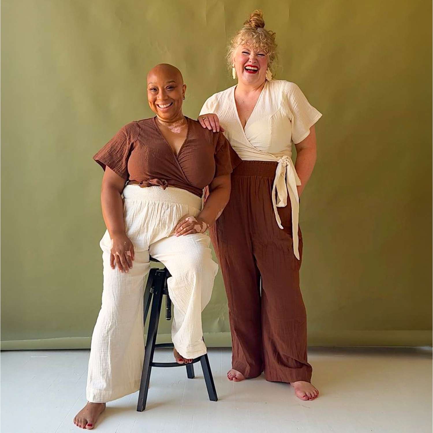 Noor Weite Hose aus Baumwoll-Musselin – Creme