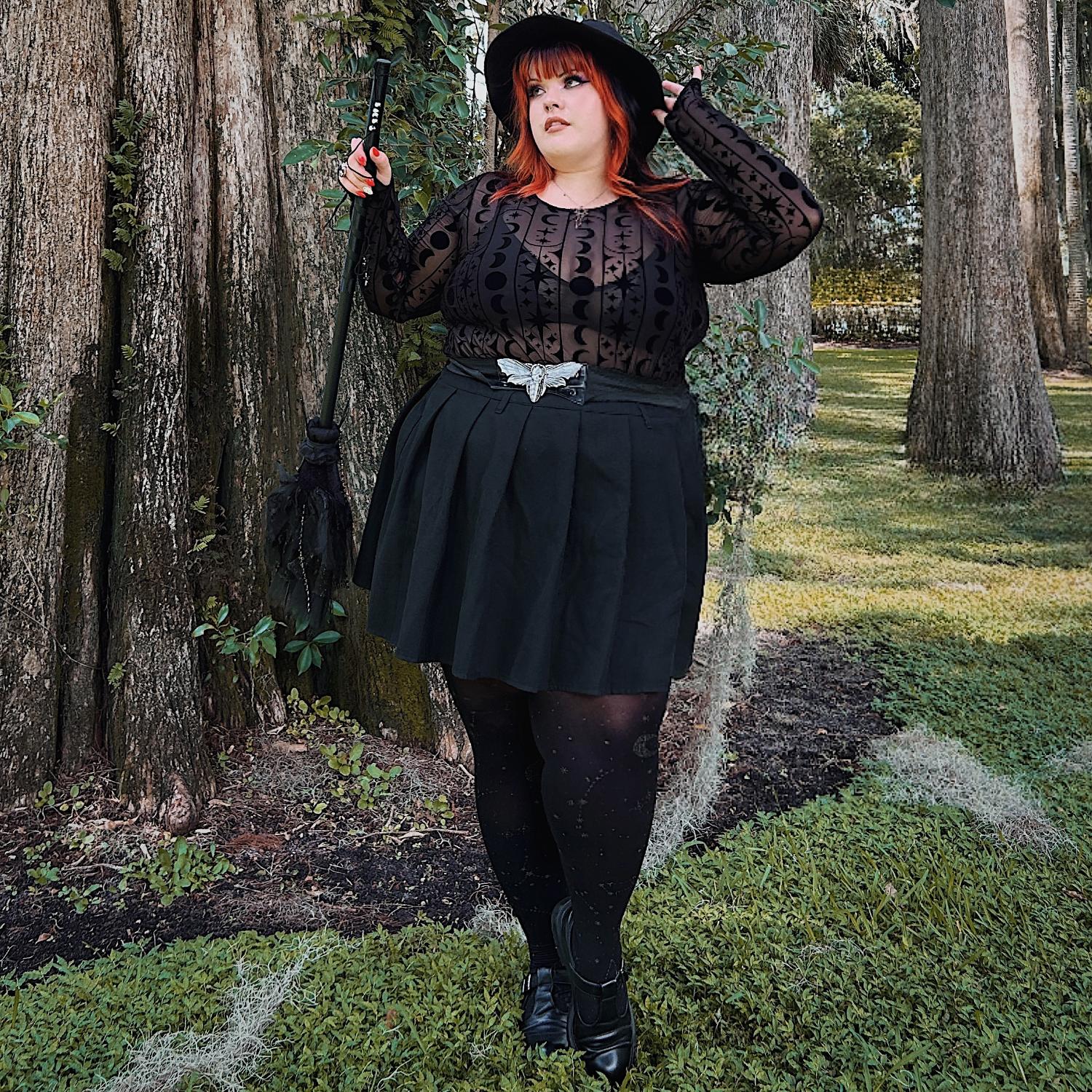 Flock-Mesh-Top – Moon Stars Pinstripe – Schwarz