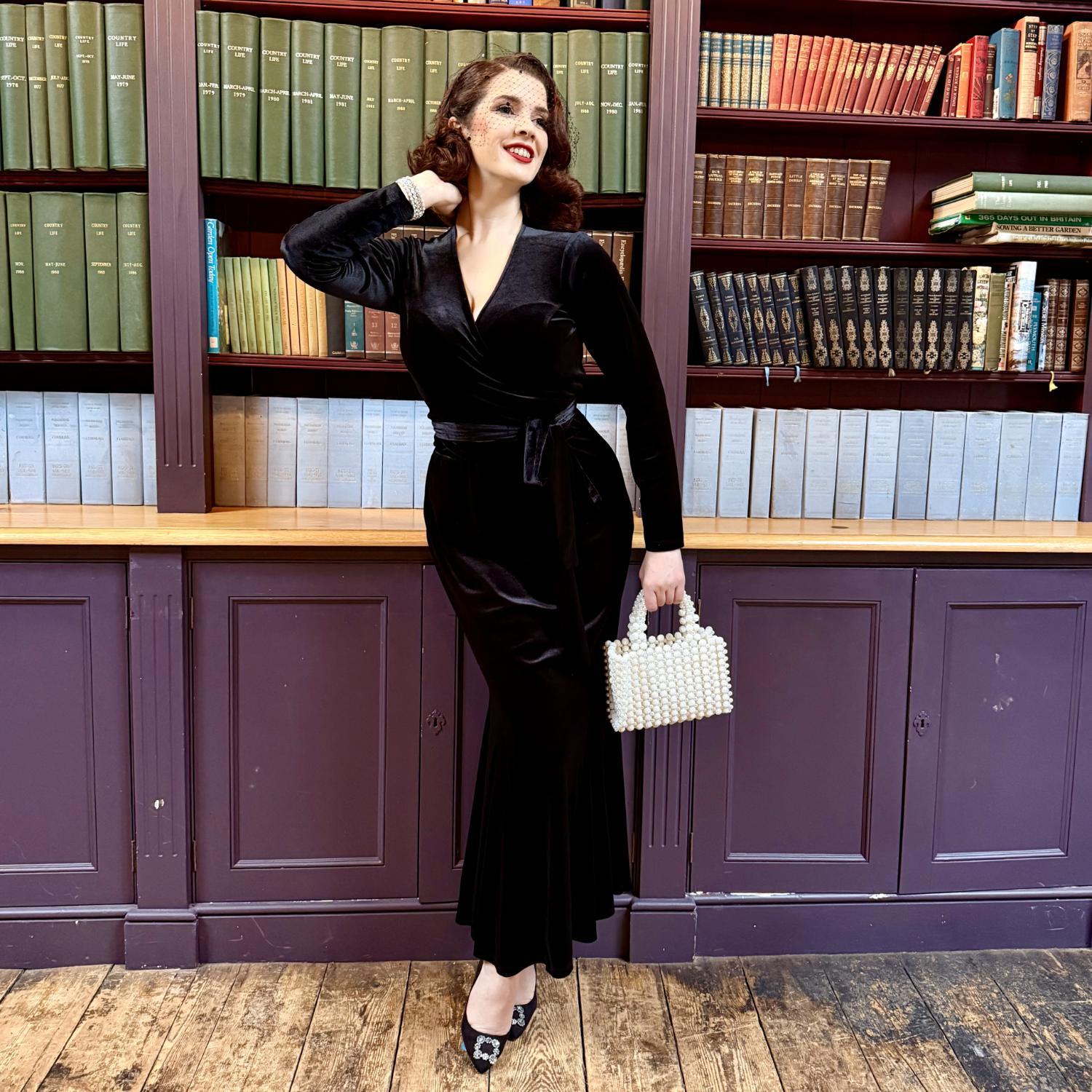 Samtrock im Meerjungfrauen-Stil – Schwarz