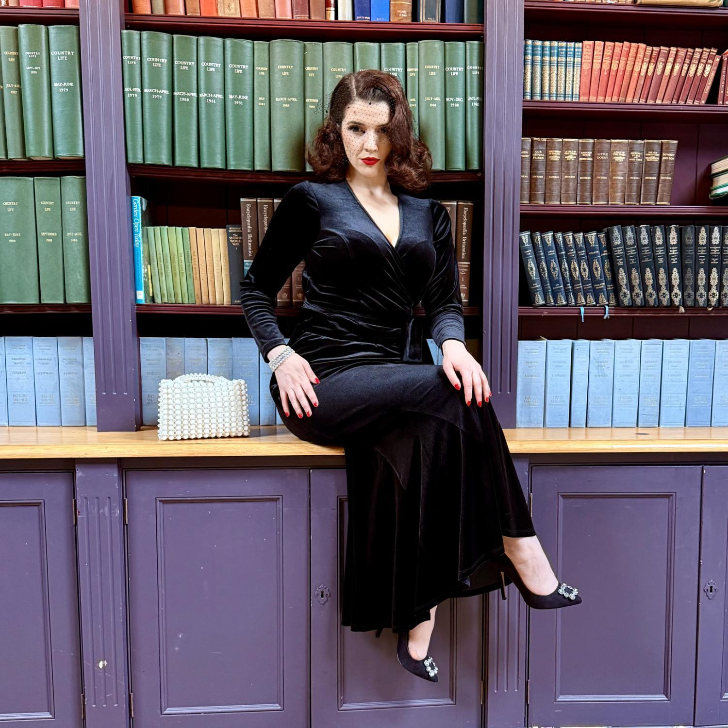 Samtrock im Meerjungfrauen-Stil – Schwarz