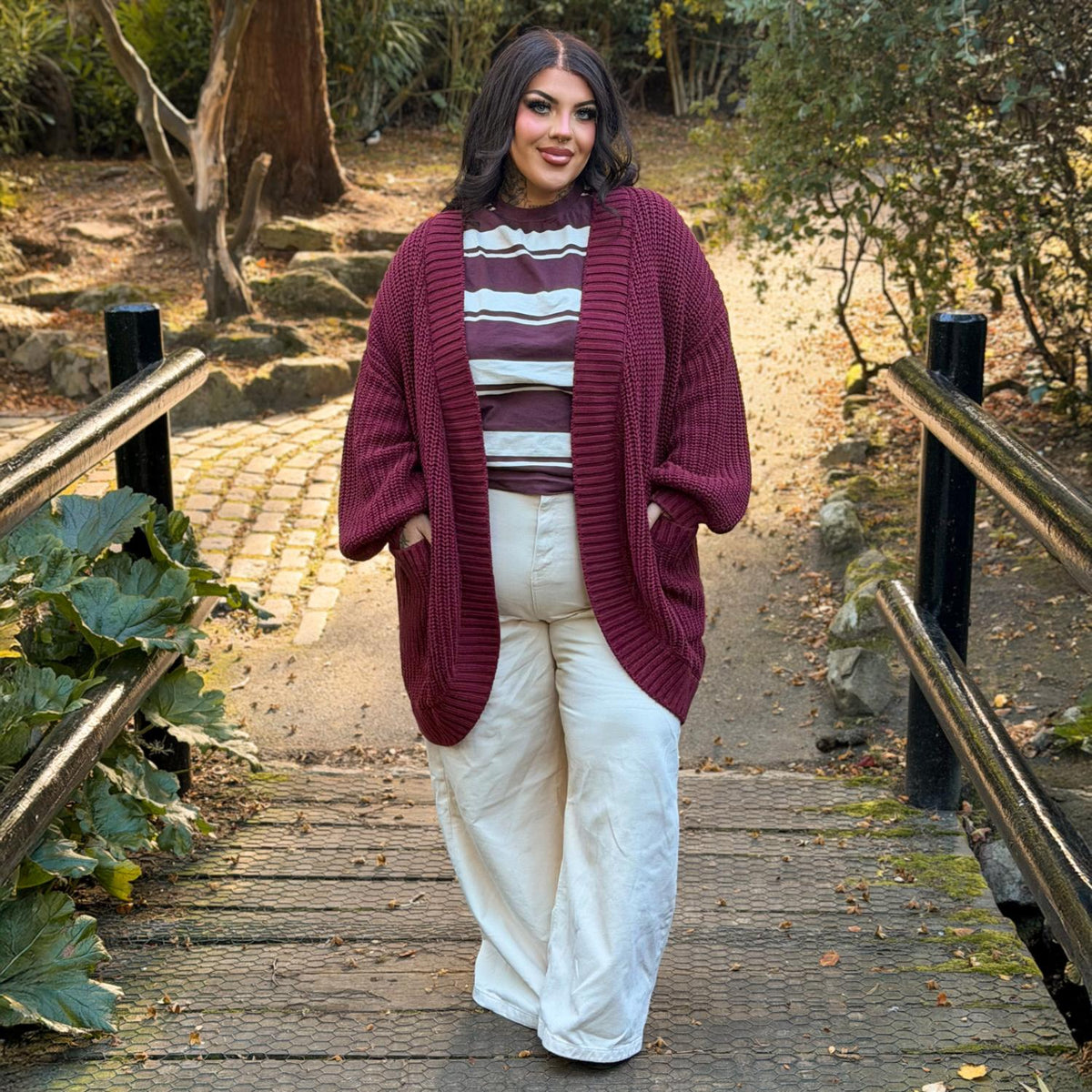 Chunky Baumwoll-Strickjacke – Bordeaux
