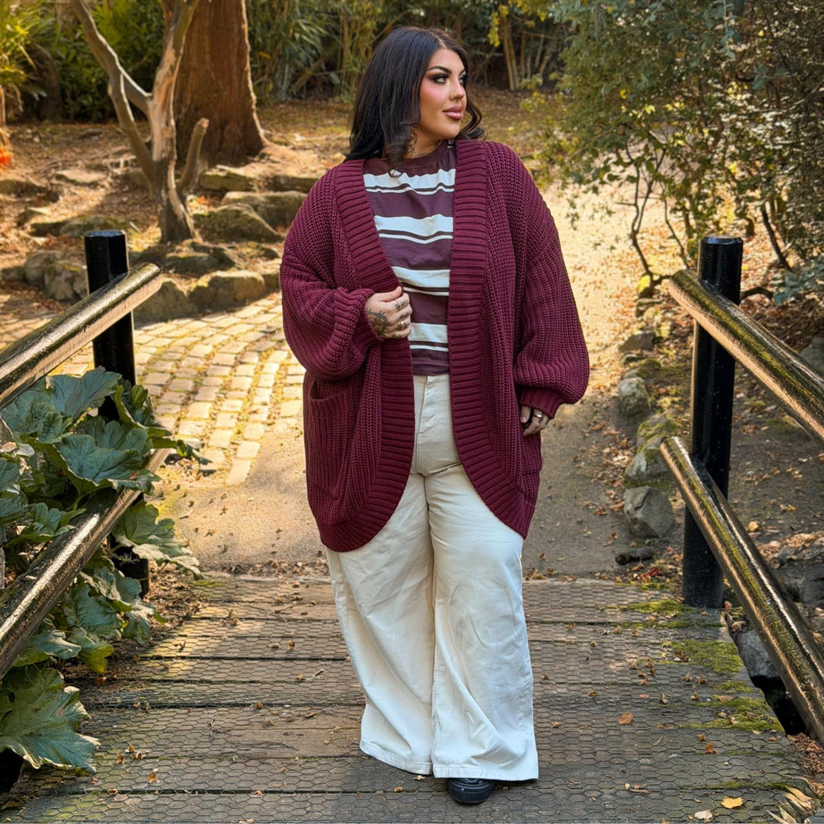 Chunky Baumwoll-Strickjacke – Bordeaux