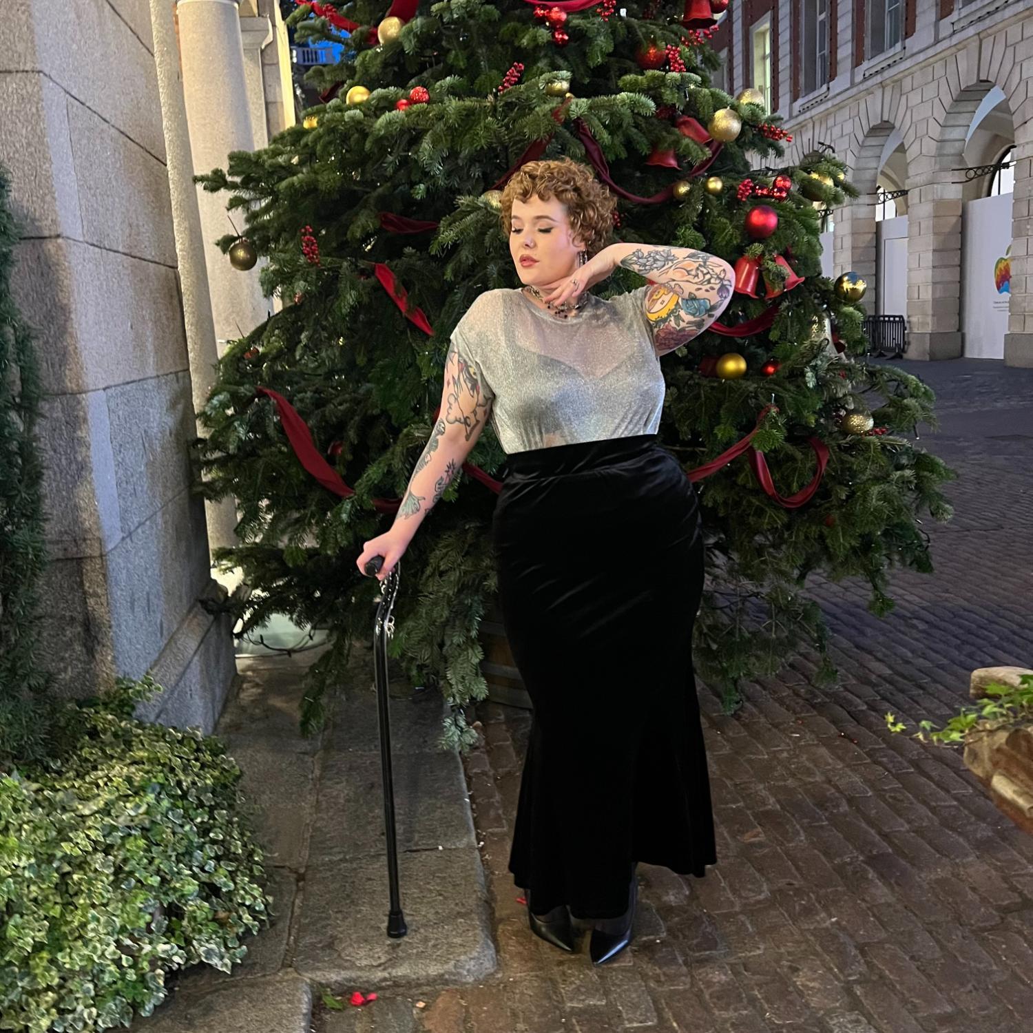 Samtrock im Meerjungfrauen-Stil – Schwarz