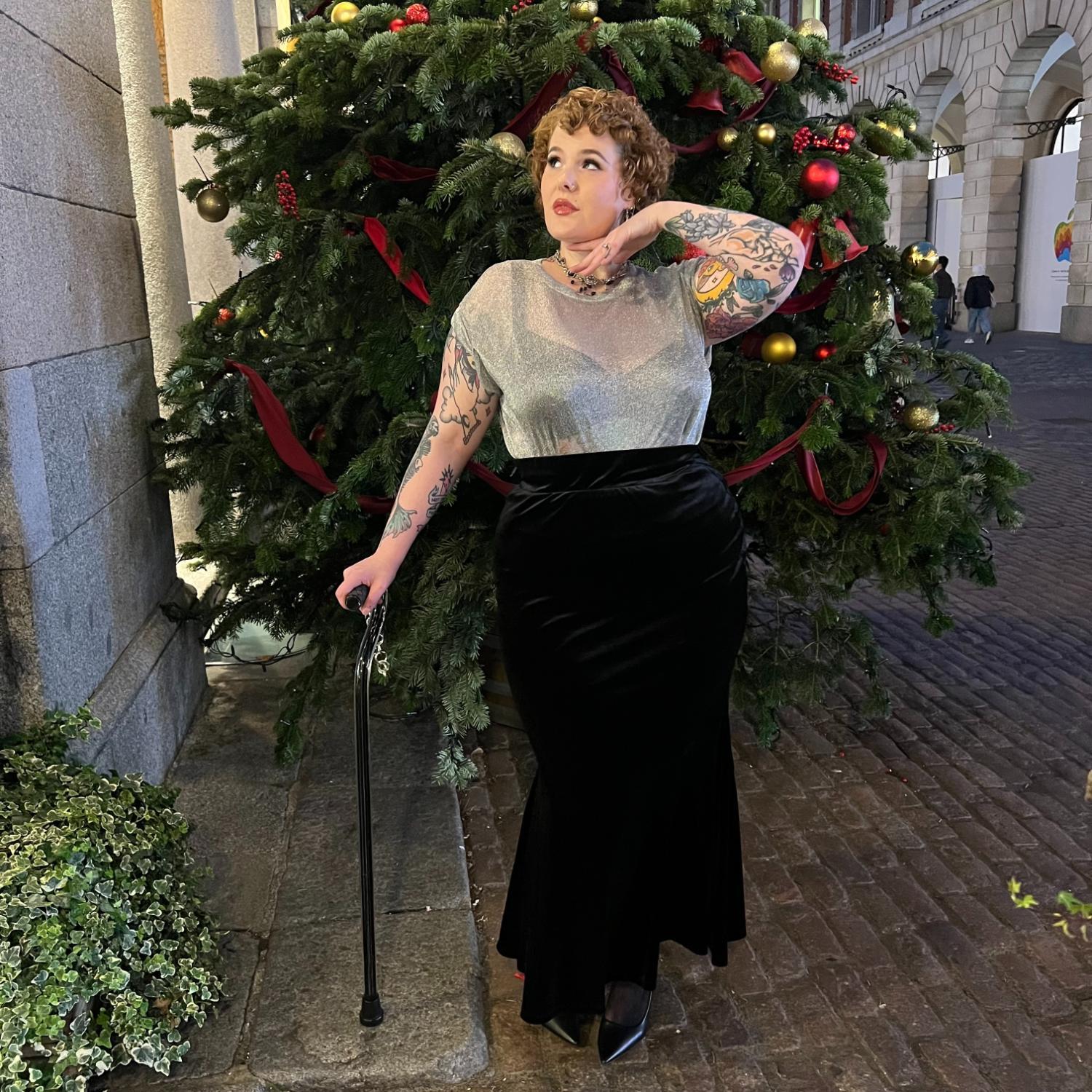 Samtrock im Meerjungfrauen-Stil – Schwarz