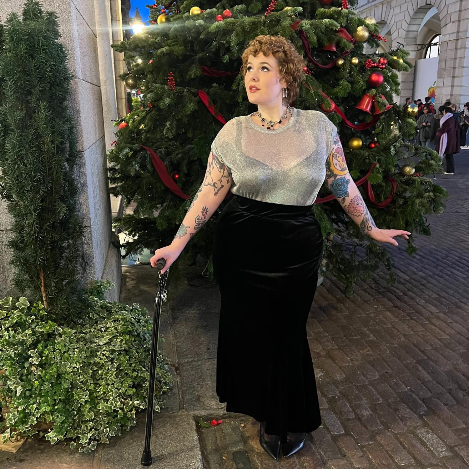 Samtrock im Meerjungfrauen-Stil – Schwarz