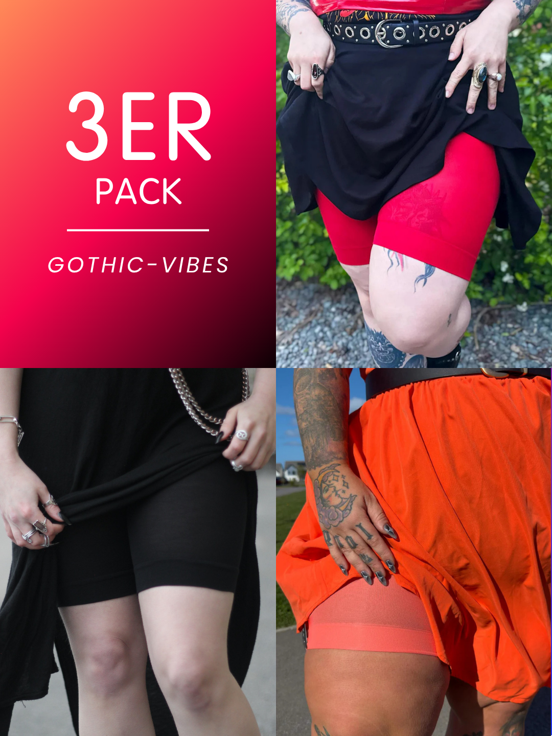 3er-Pack Gothic Vibes Bundle – Stay Cool Chub Rub Shorts