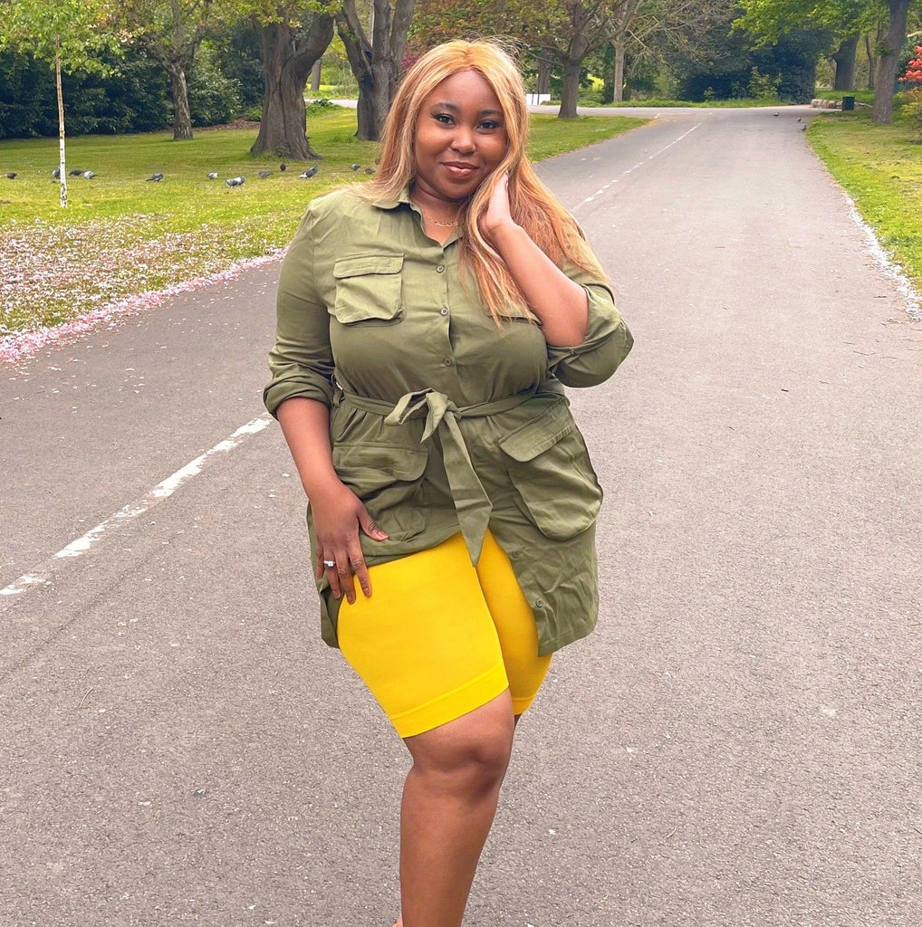 Woman wearing lemon chub rub shorts