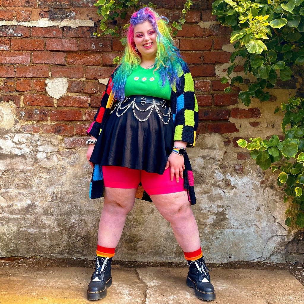 Woman wearing pomegranate chub rub shorts